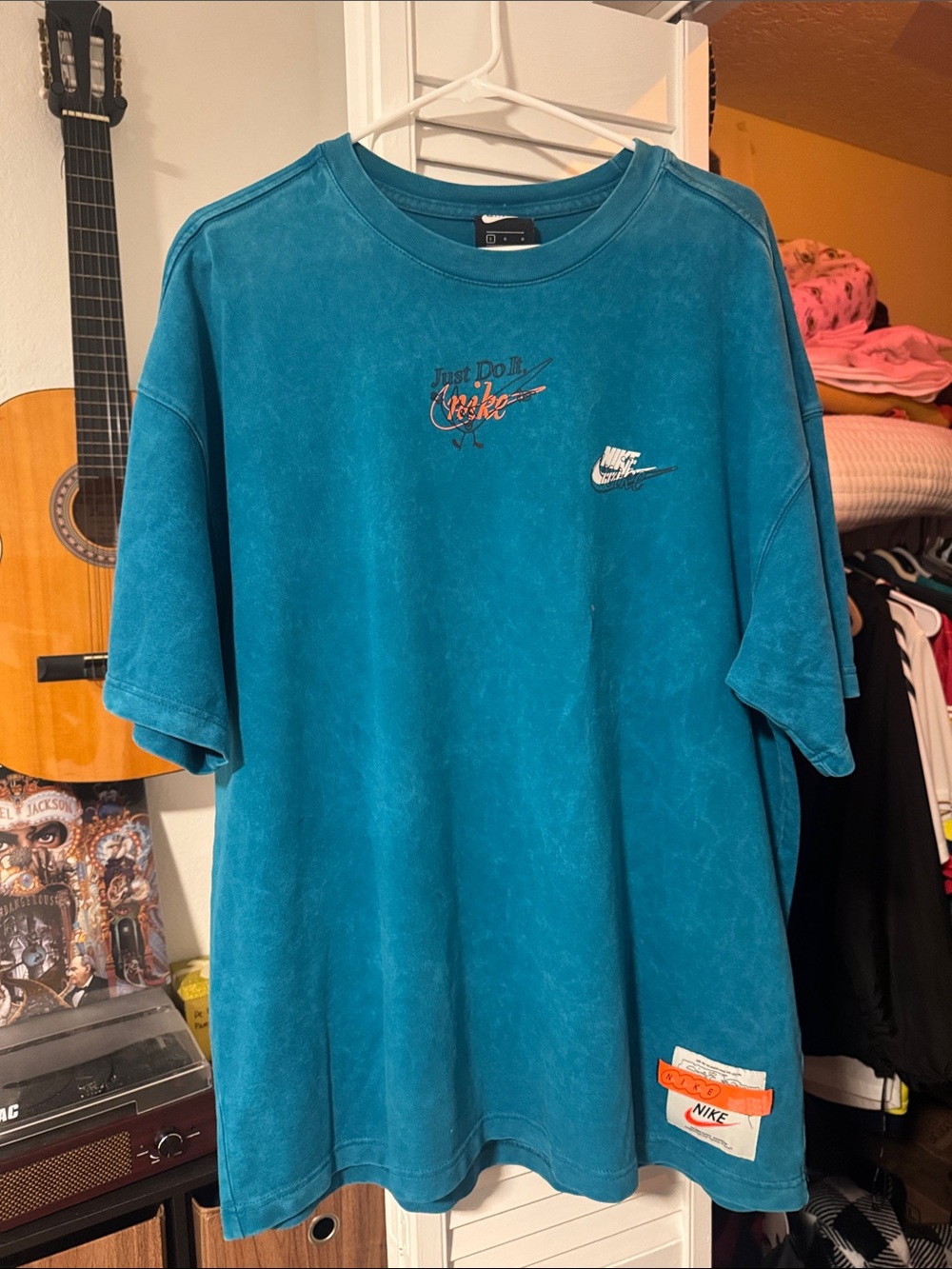 Nike Men's Teal Blue Washed Logo Short Sleeve Tee